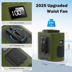 KITWLEMEN 14500mAh Portable Waist Fan - Personal Clip on Belt Fan, 5 Speed 67H Cooling, Rechargeable Battery Operated, Wearable with Lanyard & Light for Camping, Travel, Jobsite (Green)