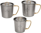 Titanium Mugs, 250-450ml Camping Cups with Lid Set, Lightweight Coffee Cup for Hiking, Backpacking, Camping
