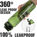 OLDLEY Water Bottle 32oz, Durable and Leakproof Water Bottles Motivational with Time Marker, Tritan, BPA Free, Wide Mouth, Gym, Travel, Home, School, Office, Olive (1 Bottle)