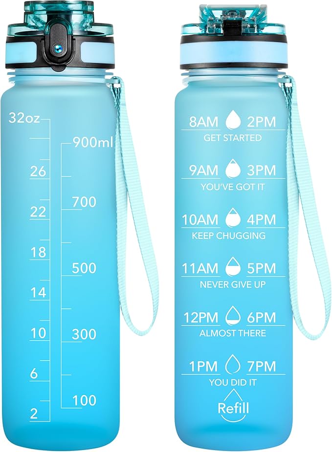 OLDLEY Water Bottle, 32oz Motivational Sports Water Bottle with Time Marker - Times to Drink - Tritan, BPA Free, Wide Mouth Leakproof, Luca (1 Bottle)
