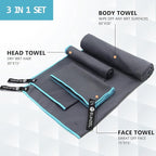 Eunzel Quick Dry Camping Towel, Microfiber Travel Towel 3 Size at 1 Pack,Fast Drying Towel Set for Camping, Beach, Gym, Sports, Yoga & Swimming Pool, Grey