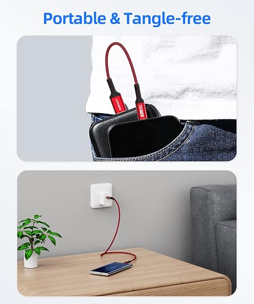 SUNGUY 10Gbps Android Auto USB C Cable, [2-Pack,1.5FT] 3A Fast Charging & Data Transfer USB C CarPlay Cable, Compatible with iPhone 17/16/15 Pro Max, Galaxy S22 S21 Note 20, Pixel 7 (Red)