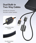 Baseus 25000mAh Power Bank, 140W Laptop Portable Charger with Dual Built-in USB-C Cables, PD3.1 Fast Charging Battery Pack for MacBook Pro/Air, iPhone 17/16/15/14, Galaxy S24, Steam Deck, iPad