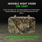 Night Vision Cap Light –Compact, Clip-On Hat Flashlight Powered by AAA | Dual LED Modes for Camping & Hunting | Lightweight Hat Flashlight for Billed Hats Suitable for Outdoor use Camo