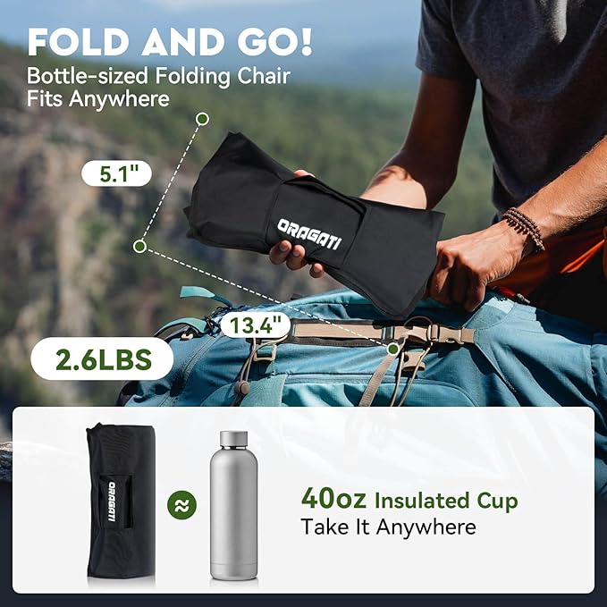 Lightweight Camping Chair, Portable Folding Chair for Camp, Backpacking, Beach, Hiking, Outdoors, Picnics, Black