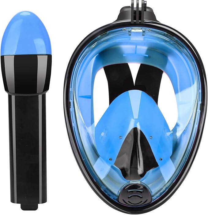 Full Face Snorkel Mask Adults with Dry Top System, Detachable Camera Mount, 180 Panoramic Anti-Fog Anti-Leak Diving Mask for Adult and Kids