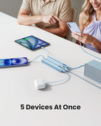 10000mAh Portable Charger, Slim Power Bank with Built-in Cables, Battery Pack 5 Outputs 2 Inputs LED Display Compatible with iPhone/Android & More (Blue)