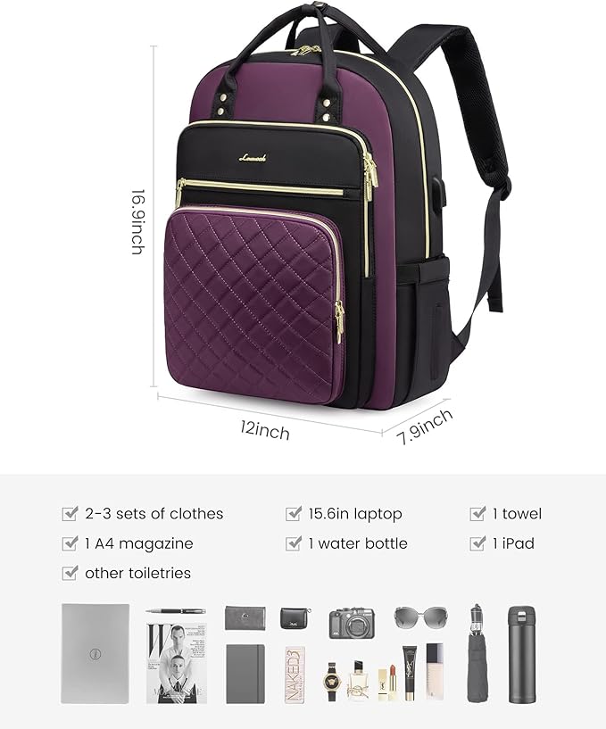 LOVEVOOK Laptop Backpack Purse for Women, 15.6" Laptop Bag for Travel with USB Port, Water Resistant Lightweight Daypacks for College Work Business, Nurse Teacher Computer Backpacks