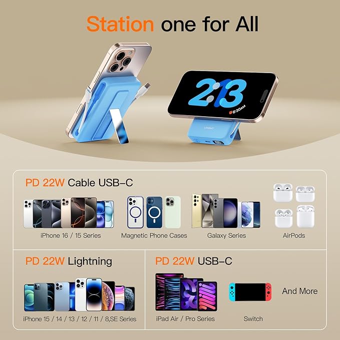 2025 Latest Portable Charger, 16800mAh Magnetic 15W Wireless Power Bank with 2 Built in Cables, LED Display Battery Pack Travel Essentials for iPhone 17/16/15/14/13/12/Pro/Mini/Pro Max