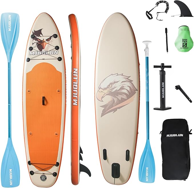 Upgrade Stand Up Paddle Board 10’6” with 32” Wide Stable, Double Ended Paddle,Non Slip Deck,Dual Action Pump,Fast Inflatable SUP Great for Adults and Kids