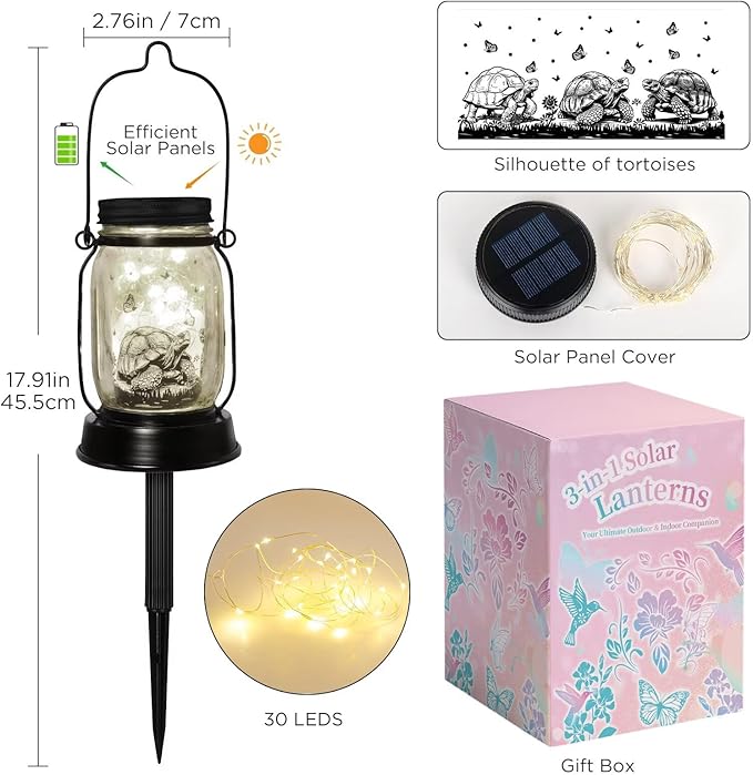 kyoryuger Tortoise Gifts for Women/Men Turtle Lovers Solar Lantern Mom Birthday, Mothers Day, Turtle Solar Garden Decoration Outside for Yard, Patio,Backyard,Porch, Torches