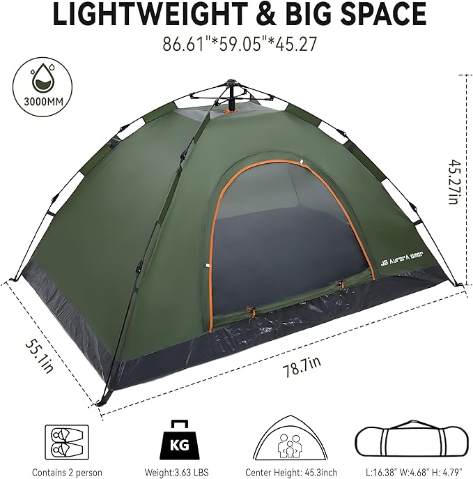 1/2/3/4 Person Tents Waterproof&Windproof Family Tents Camping-Tent,Lightweight Portable Pop Up Tent for Camping,Hiking,Mountaineering or Beach Easy to Set Up Adventures Carry Bag