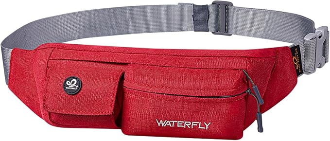 WATERFLY Fanny Pack for Women Men Water Resistant Small Waist Pouch Slim Belt Bag with 4 Pockets Lightweight Crossbody Chest Bag Fit All Phones, 11.02 x 2.1 x 4.3 inch,11.02 x 2.1 x 4.3 inch