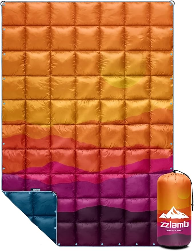 zzlamb Camping Blanket, Outdoor Lightweight Travel Blanket Puffy Portable Down Alternative, Windproof Warm Cloak with Snaps, Cozy Quilt Backpacking Picnic RV Plane Car Hammock Beach Climbing