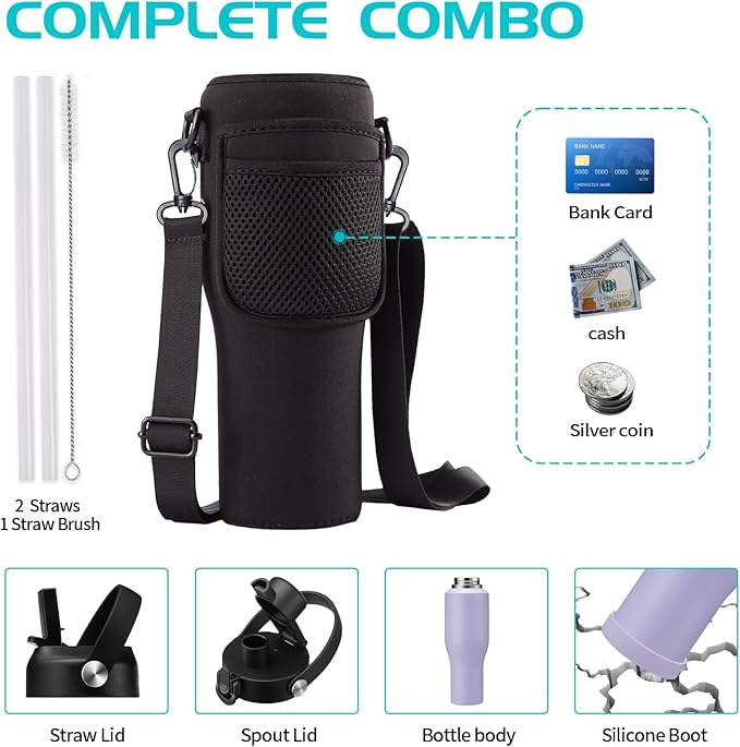 40 oz Insulated Water Bottle with Straw - Spout Lid, Carrying Case, Metal Thermal Hydro Travel Mug Flask for Cup Holder, Keep Cold 48H Hot 24H