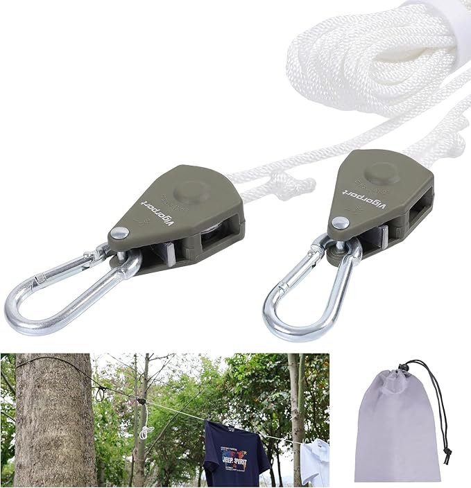 Vigorport Retractable Travel Clothesline, Portable Clothes Line Heavy Duty Rope Pully System with Carabiner for Outdoor Camping, Cruise Ships, Indoor Backyard, Balcony (White, 19Ft)