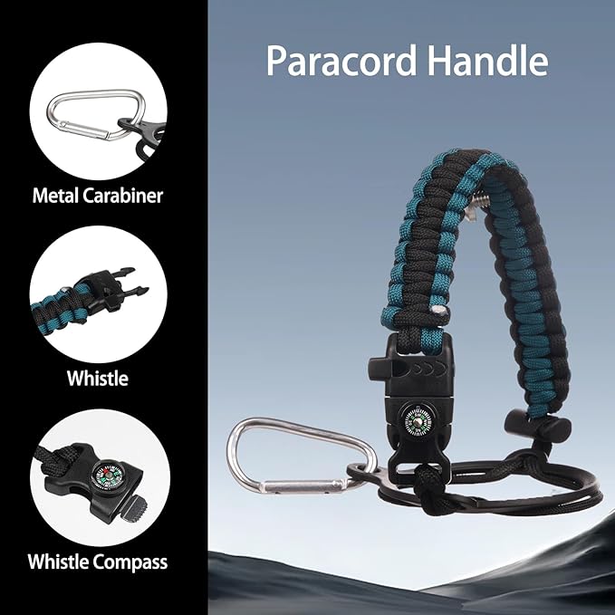 Insulated Water Bottle 64oz,Triple Wall Vacuum Stainless Steel(Dishwasher Safe),Leak Proof & Non-BPA,Flask Jug with Paracord Handle & Straw Spout Lids Sports Gradient indigo blue/black