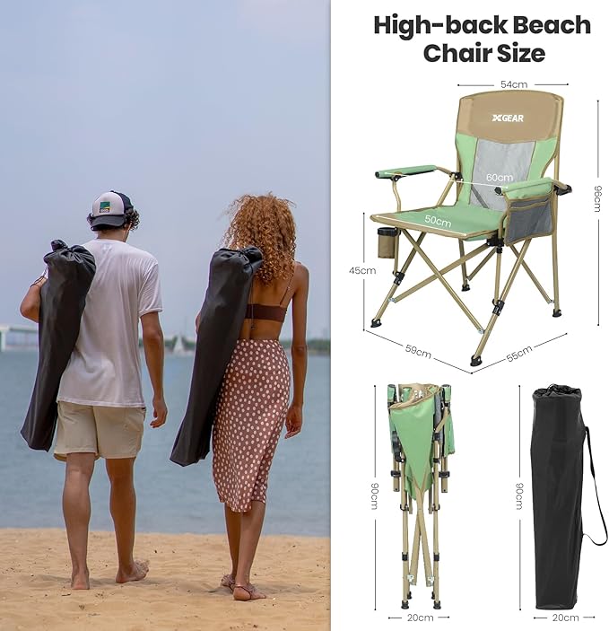 Camping Chair for Adults 350 LBS Support Camp Chair with Breathable Mesh Back Fabric with Arm Rest Cup Holder and Portable Carrying Bag