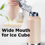 ThermoProof Double-Walled Vacuum Insulated Stainless Steel Water Bottle - Wide Mouth Canteen, Spout & Straw Lids, Dishwasher Safe, Reusable, Leakproof, Hot & Cold for Men, Women & Kids - 32oz, Taupe