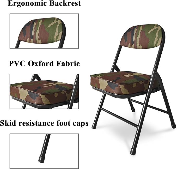 Mini Padded Folding Chairs, Garage Stool, Portable Camping Chair with Cushion, Lightweight Lawn Chair, for Outdoor Sports Events, Patio, Fishing, Hiking, Hunting, Picnic, Beach (Camo Green)