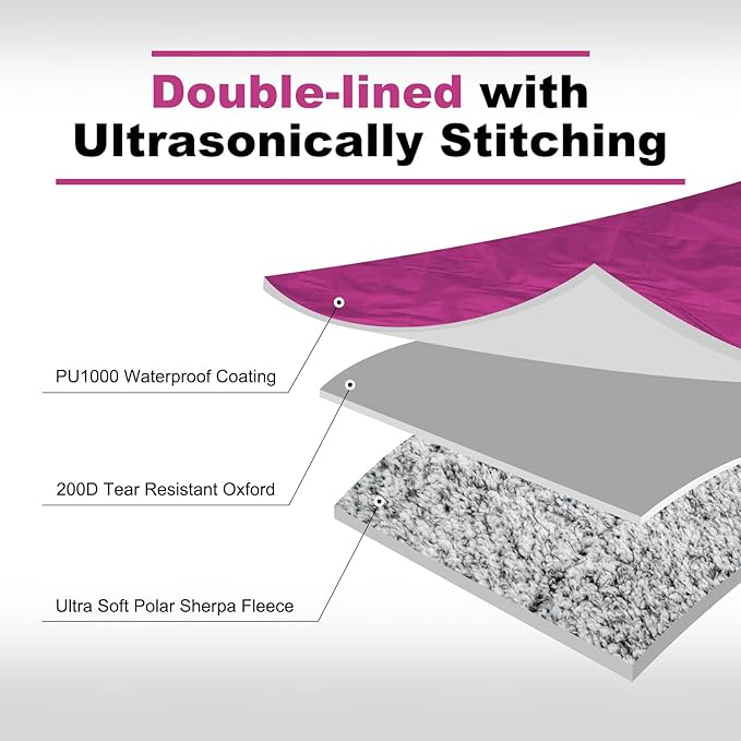 Sherpa Warm Outdoor Camping Blanket - Waterproof Stadium Blanket for Cold Weather, Camp, Sports Mom and Concert - Camping Quilt 80" X 58" (Rose Purple)
