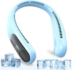 Portable Neck Fan,Personal Wearable Bladeless Fan,LED Display,4-Speeds,6000mAh USB Rechargeable,360° Strong Cooling Wind,Hands Free,Long Lasting,Birthday Gifts for Men Women Dad Mom (Light blue)