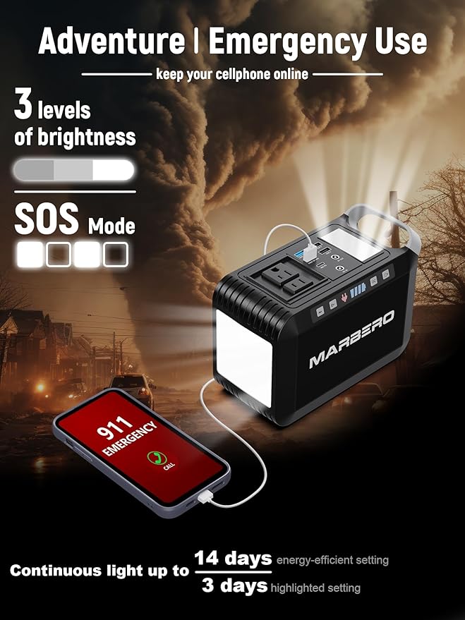 MARBERO 237Wh Portable Power Station with 300W AC Outlet, Mini Generator with LED Lights for Outdoor Camping Trip, Laptop Charger Battery Pack Backup for Home Emergency Outage