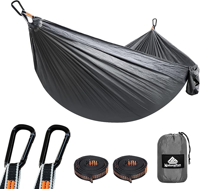 NATUREFUN Ultra-Light Travel Camping Hammock | 300kg Load Capacity,Breathable,Quick-Drying | 2 x Premium Carabiners,2 x Nylon Slings Included | Outdoor Indoor Garden