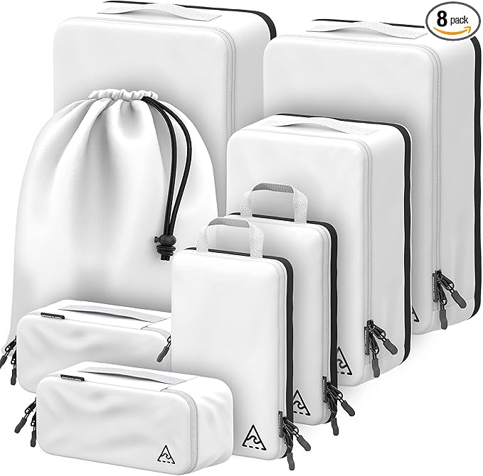8-Piece Deluxe Compression Packing Cubes Travel - Maximize Space In Luggage With Double Capacity Design, Luxury Compressible Packing Cubes For Travel, Large, Small, & Medium Set