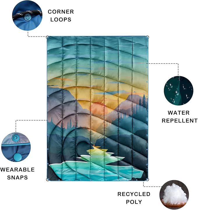 Camping Blanket,Lightweight Puffy Printed Camping Blanket Packable Outdoor Blanket for Camping,Traveling, Stadium, Hiking, Picnics