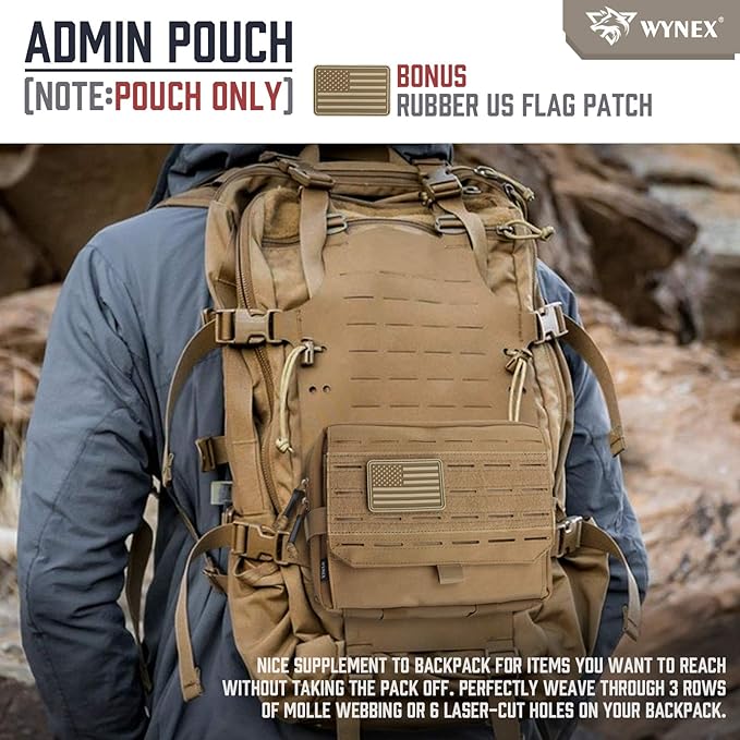 WYNEX Tactical Admin Pouch With Tri-Fold Open Design, MOLLE Tool Pouch, First Aid Pouch, EDC Utility Pouches, Tools Bag Attachment Organizer - Includes U.S.A Flag Patch