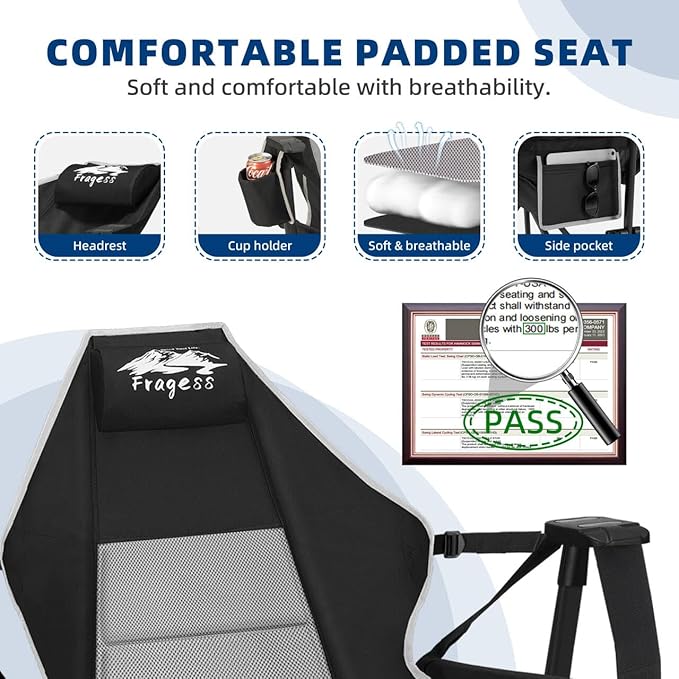 Portable Hammock Camping Chair with Adjustable Back, Folding Hammock Chair Supports 330lbs, Camping Swing Chair for Adults, Camping Hammock Chair for Lawn, Concerts, Backyard, Stargazer