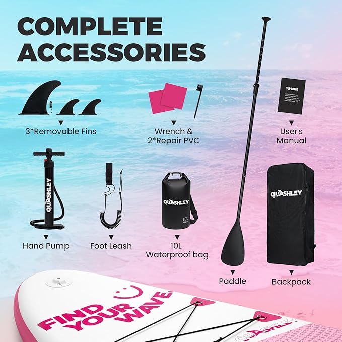 Quashley Inflatable Stand Up Paddle Board,10-11ft Inflatable Paddleboards 32/34 Inch Wide,All Around SUP for Beginners with Lightweight Paddle,Hand Pump,Backpack,Leash,Durable & Portable iSUP Board