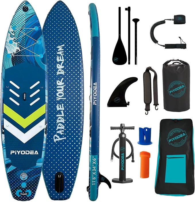 Paddle Boards for Adults, 10'6"/11"/11'6" Inflatable Paddle Board, Super Non Slip Eva, Stand Up Paddle Board with Removable Fins, Adjustable Paddle, Pump, Shoulder Strap, Leash, Standing Boat