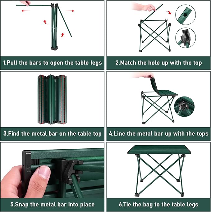 Tesouro Portable Camping Table,Folding Side Table Aluminum Top for Outdoor Cooking, Hiking, Travel, Picnic (Blackish Green-Small)