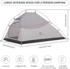 Naturehike Cloud-Up 2 Person Tent Lightweight Backpacking Tent with Footprint - Free Standing Ultralight Camping Hiking Backpack Tents Two Person Tent