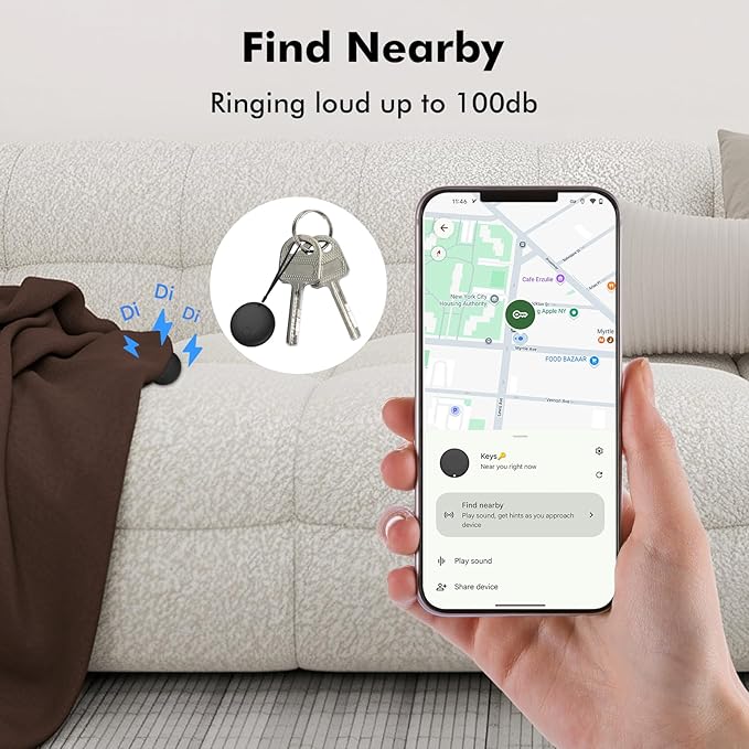 Android Air Tracker 4 Pack, Bluetooth Tracker for Android, Works with Google Find My Device App, Smart Item Locator for Keys, Wallet, Luggage, Bags - 2 White & 2 Black, Includes 2 CR2032 Batteries