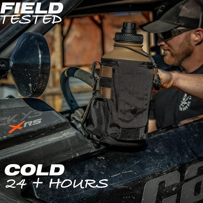 Iron Infidel Battle Bottle - Half Gallon Insulated Water Bottle with Paracord Handle, Large 64 oz Stainless Steel Water Jug with Rugged, Removable Sleeve for Keys, Wallet & Phone (Brown Recluse 2L)