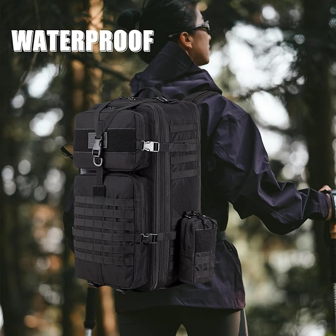 Tactical Backpack for Men, 50L/60L/70L Expandable Military tactical Backpack, Waterproof MOLLE Hiking & Camping Rucksack with Water Bottle Bag, Assault Pack & Bug Out Bag for Outdoor