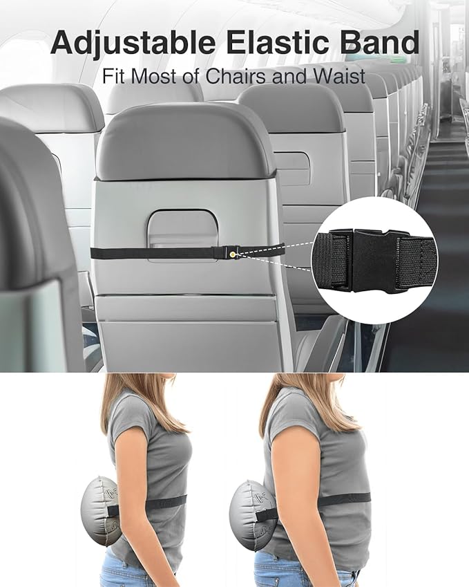 Luxtude Inflatable Lumbar Pillow for Airplane Travel, Lumbar Support Pillow for Office Chair/Car, Self-Inflating Travel Lumbar Pillow Back Support, Lower Back Pillow for Reducing Lumbar Pain