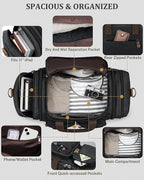 Gonex Canvas Duffle Bag for Travel, Expandable Water Resistant 60L Carry on Duffel Overnight Weekender Gym Bag with Wet Dry Separation Pocket & Suitcase Handle Sleeve, Dark Grey