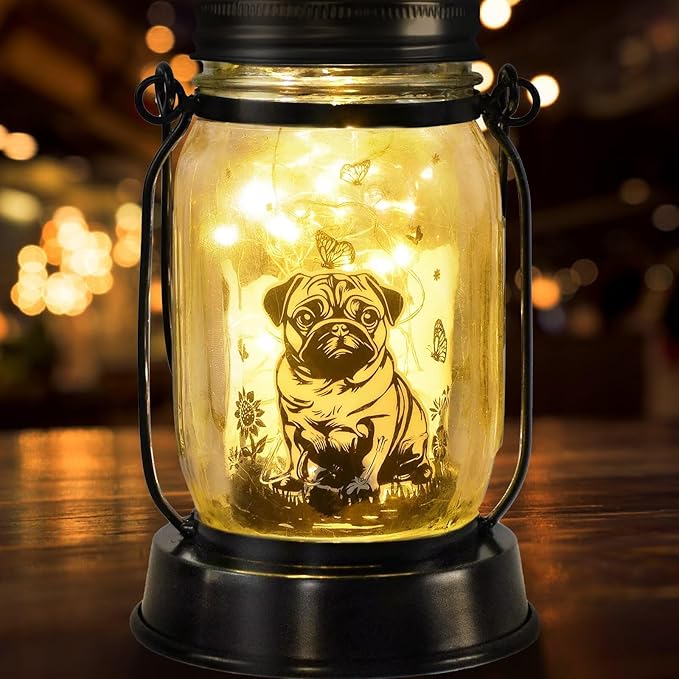 kyoryuger Pug Dog Gifts for Women/Men Pug Dog Solar Lanterns Mom Birthday Gift Pet Loss Lantern Pet Memorial Lights Solar Garden Decoration for Yard, Patio,Backyard,Porch Torches