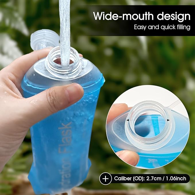 GYGYL Soft Flask, TPU Collapsible Soft Water Bottle for Hydration Pack, Running Vest, Leak-Proof Folding Water Bottle for Hiking Cycling Climbing Jogging-500ml Blue