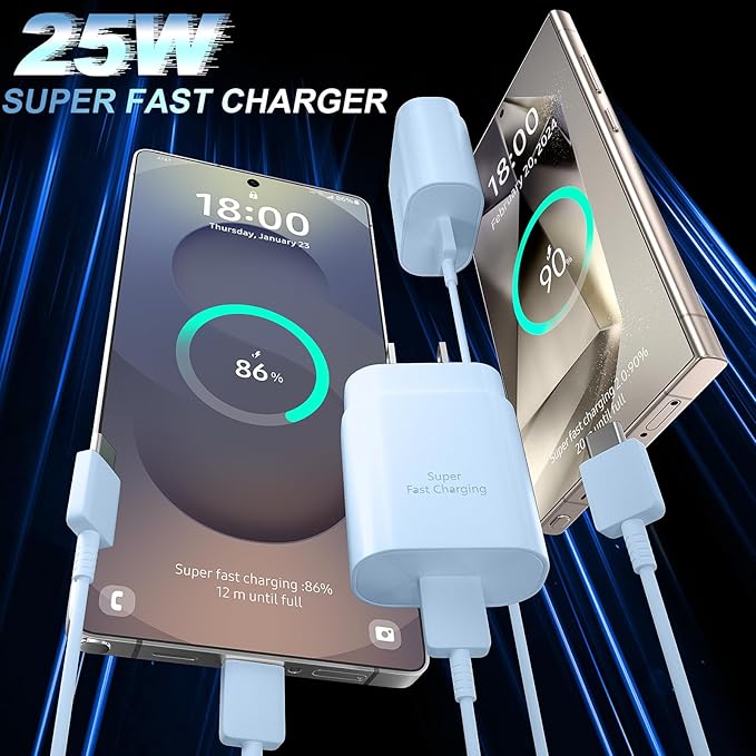 USB C Android Charger Fast Charging Cord, Super Fast Phone Chargers 6.6FT C to C Type Cable with 25W USBC Wall Block for Samsung Galaxy S26 S25 S24 Ultra Plus/S23/S22/S21/S20/Note 20/10, Blue