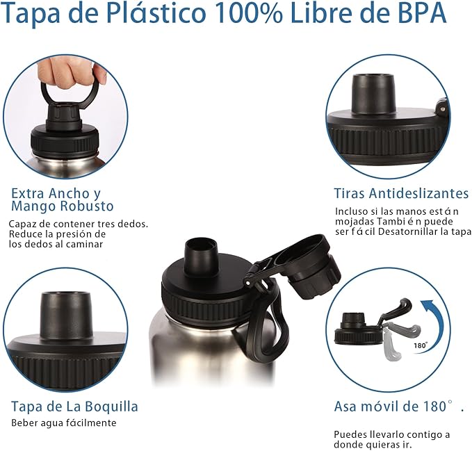 Volhoply Insulated Water Bottles Bulk 8 Pack, 40 oz Stainless Steel Sports Bottle with Paracord Handle & Spout Lid, Vacuum Metal Travel Water Cups with Wide Mouth,Reusable Large jug(Silver,8 Set)