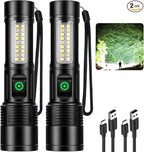 Flashlights Rechargeable LED High Lumens - 2 Pack 99,000LM Super Bright Flashlight, Adjustable Powerful Flash Light with 5 Modes, Waterproof Handheld Flashlight for Home, Camping