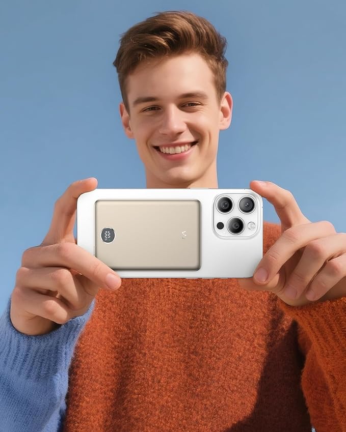 iWALK Magnetic Portable Charger, 5,000mAh Ultra-Slim Power Bank Wireless Charging Battery Pack with LED Power Display, Comfortable Grip Powerbank Compatible with iPhone 17/16/15/14/13 Series,Starlight