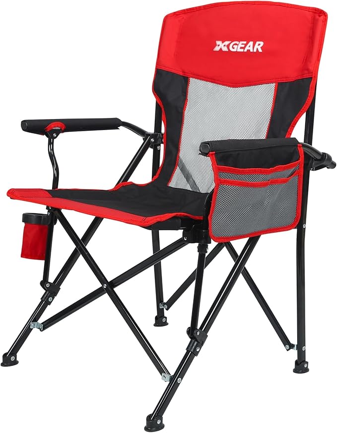 Camping Chair for Adults 350 LBS Support Camp Chair with Breathable Mesh Back Fabric with Arm Rest Cup Holder and Portable Carrying Bag