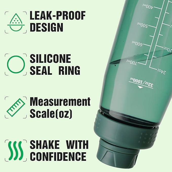 Water Bottle 32oz, clear water bottle with Spout Lid and Carry Handle, Reusable, Tritan, BPA Free, Hiking Water Bottle Suitable for Travel, Outdoors, Gym, Travel, Home, School (Dark green)