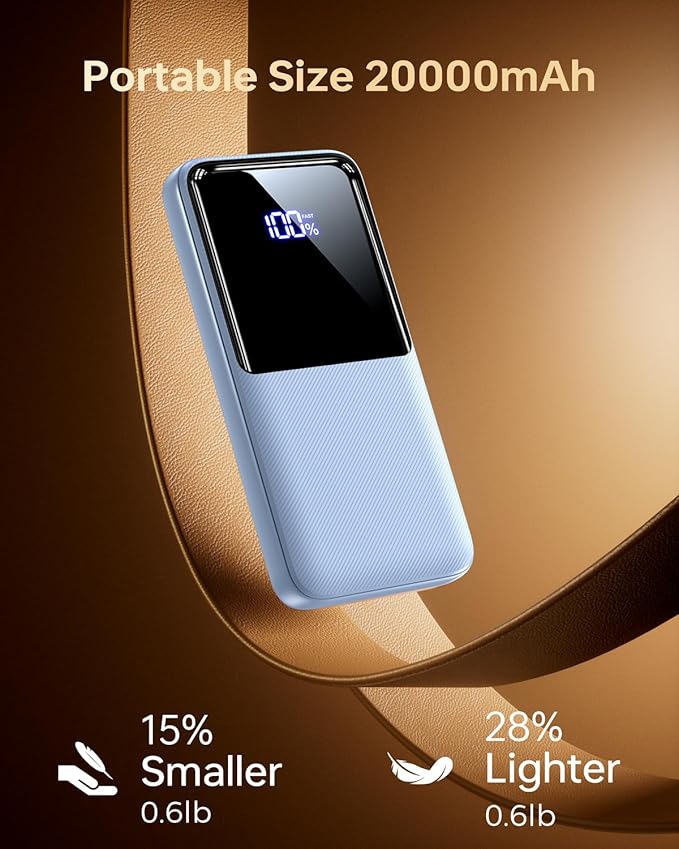 Portable Charger Power Bank - 20000mAh Fast Charging Portable Battery Pack with Built in USB-C(22.5W) and iOS(20W) Output Cables Compatible with iPhone Android Samsung Phone etc (1 Pack, Blue)